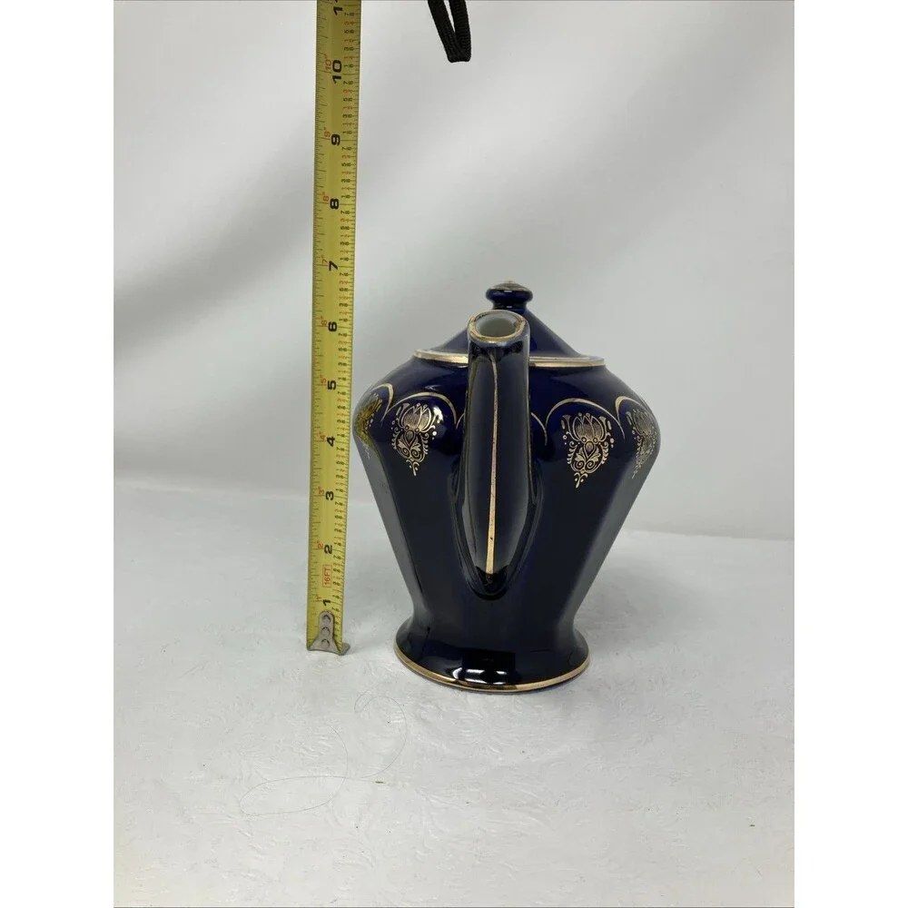 Hall USA Teapot Cobalt Blue & Gold 0223 Blue w Gold Trim 6 Cup Albany Model